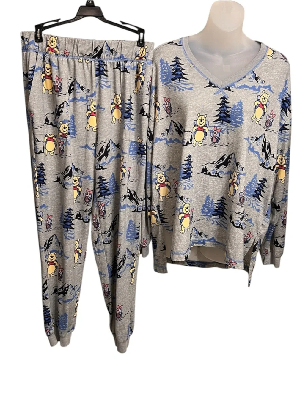 Disney Winnie the Pooh Pajama Set Adult M Cozy Mountain Print Lounge Set - Picture 4 of 8